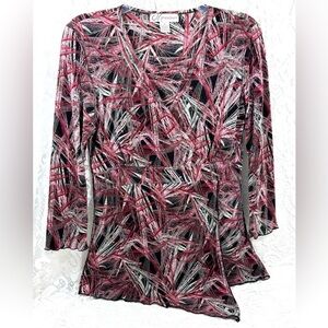 DRESSBARN Pleated Asysmetrical Hemline Women’s Blouse in Mauve Gray Black size M